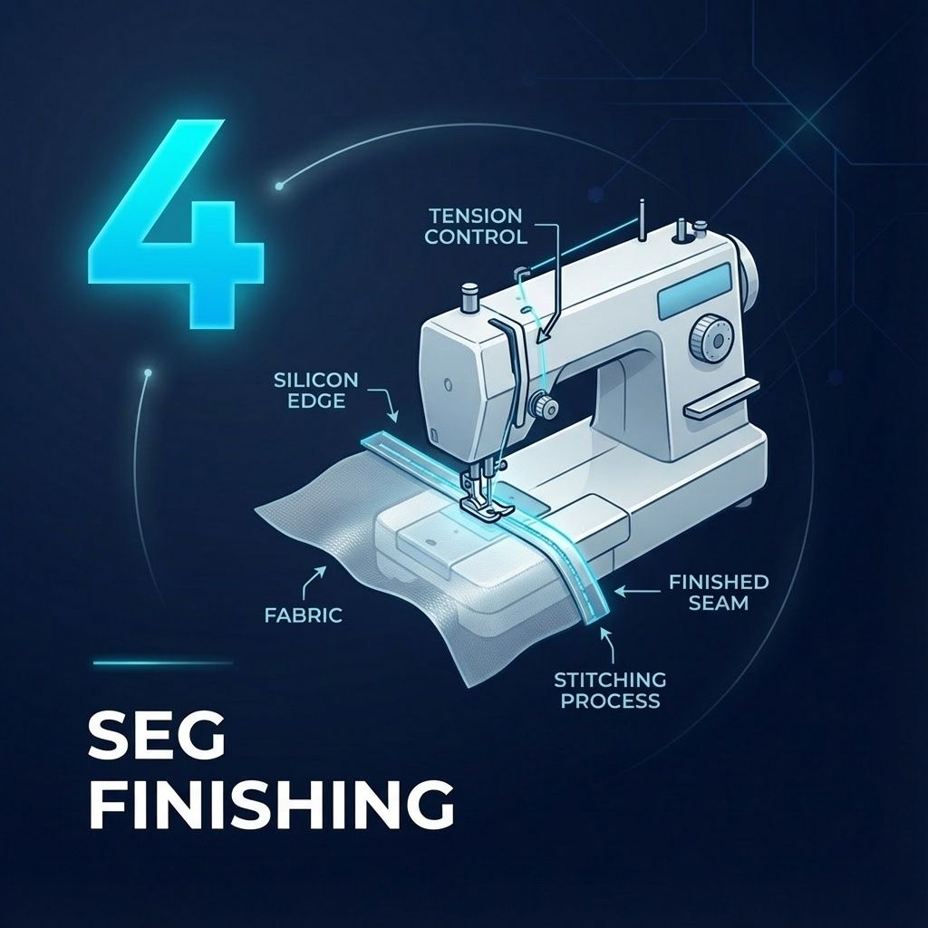 Step 4: SEG Finishing - Precise silicon edge sewing ensures perfect frame fit